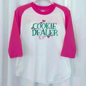Rawlings "Cookie Dealer" Girls Glitter Graphic Pink and White Shirt (604)